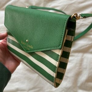 Kate Spade Green Stripe Crossbody – Envelope Bag, Chain Strap